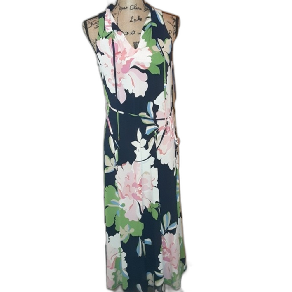 Tommy Hilfiger Size 6 Black Floral Sleeveless Dress NWT